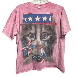 USA CAT Shirt Womens Extra Large Patriotic Kitty 2014 David Penfound Tie Dye